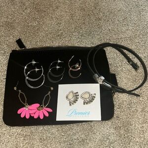 Premier Designs bundle of earrings and leather wrap around cross bracelet